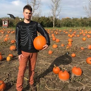 Hand painted black skeleton tee: American Apparel